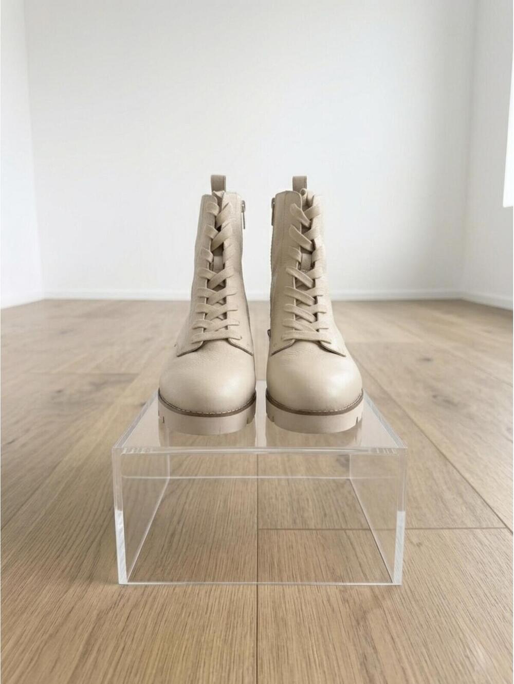 Vionic Lani Cream Leather Combat Boots Size 8.5